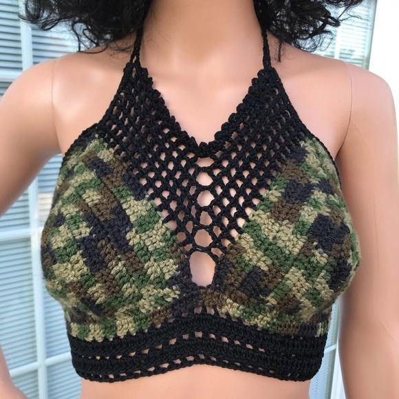handmade Tops - Crochet camouflage halter top